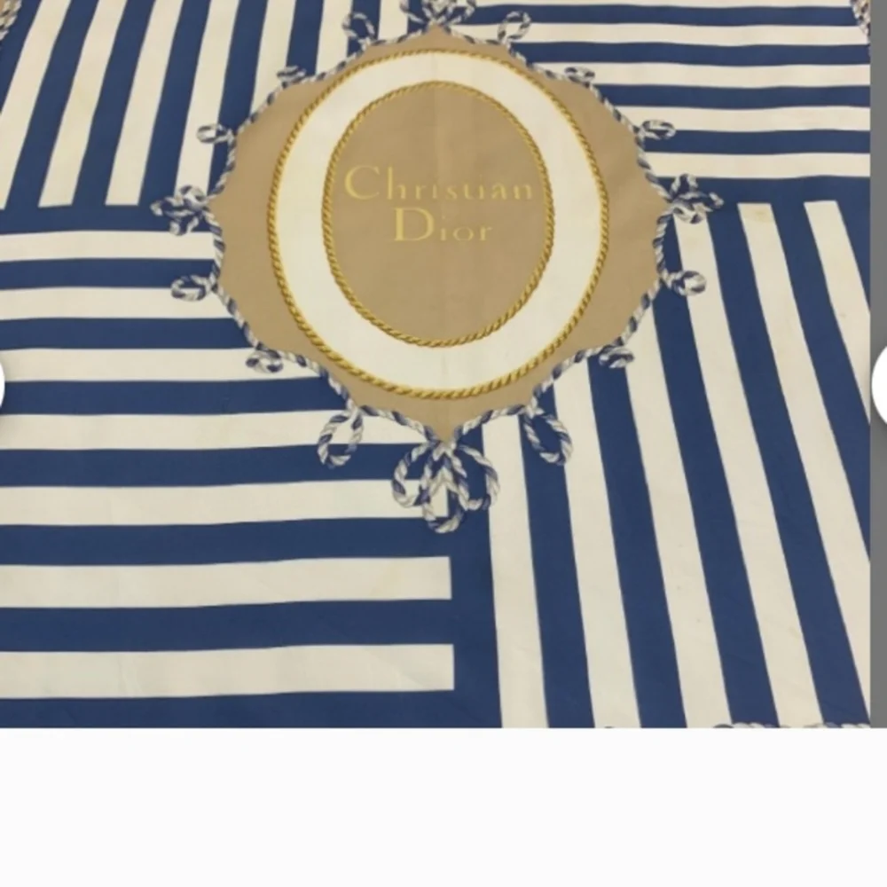 Vintage Christian Dior Beige Blue and Gold Silk Scarf